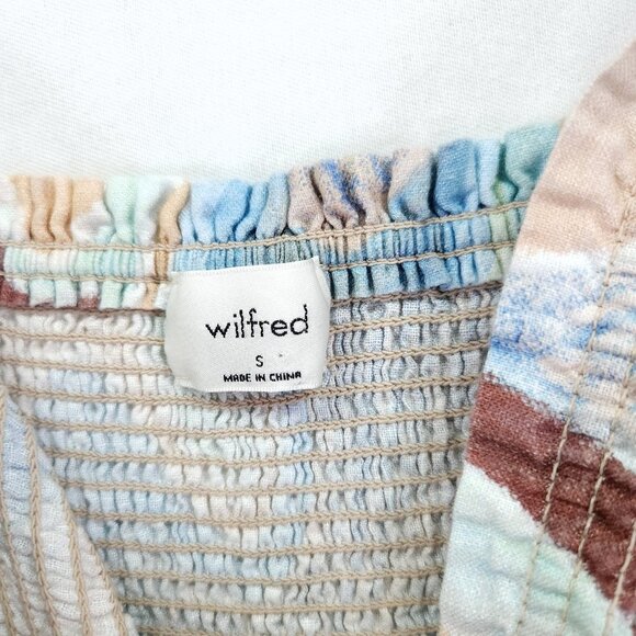Aritzia Wilfred Linen Mini Dress Size Small Water Color Tiered Shirred Top - Picture 6 of 11